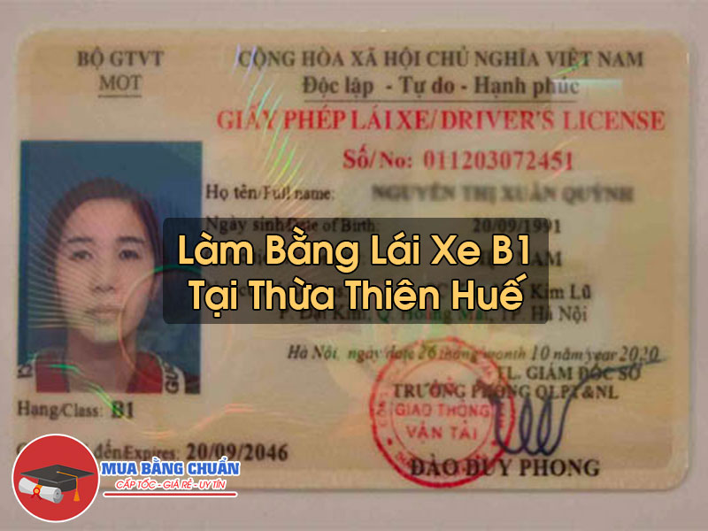 Lam Bang Lai Xe B1 Tai Thua Thien Hue